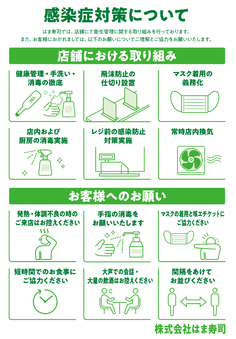 新型コロナウイルス感染症防止の取り組みについて はま寿司 新型コロナウイルス感染症防止の取り組みについて はま寿司